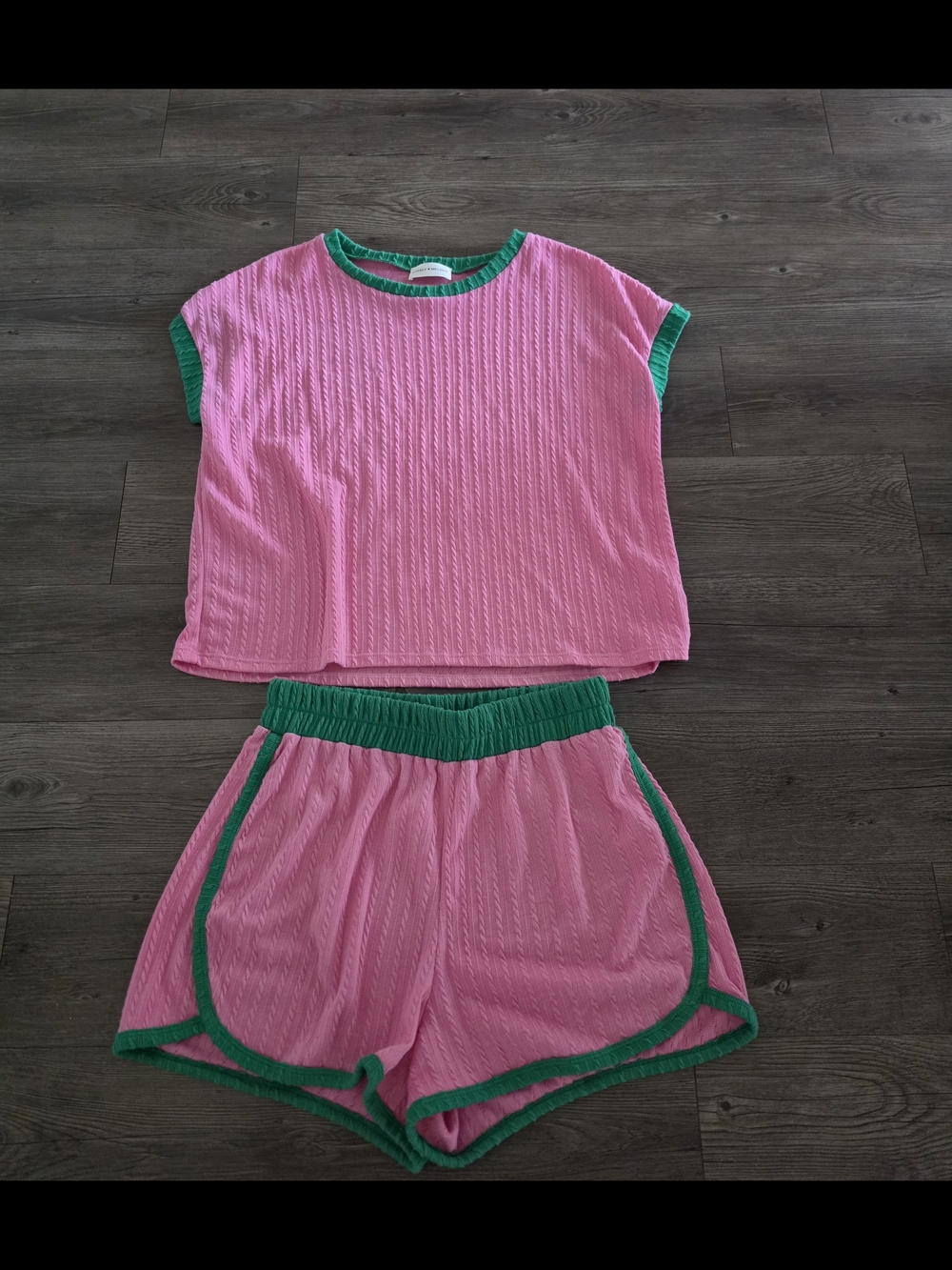 Lovely Melody Pink and Green Womens Set - Short Sleeve Top & Shorts
